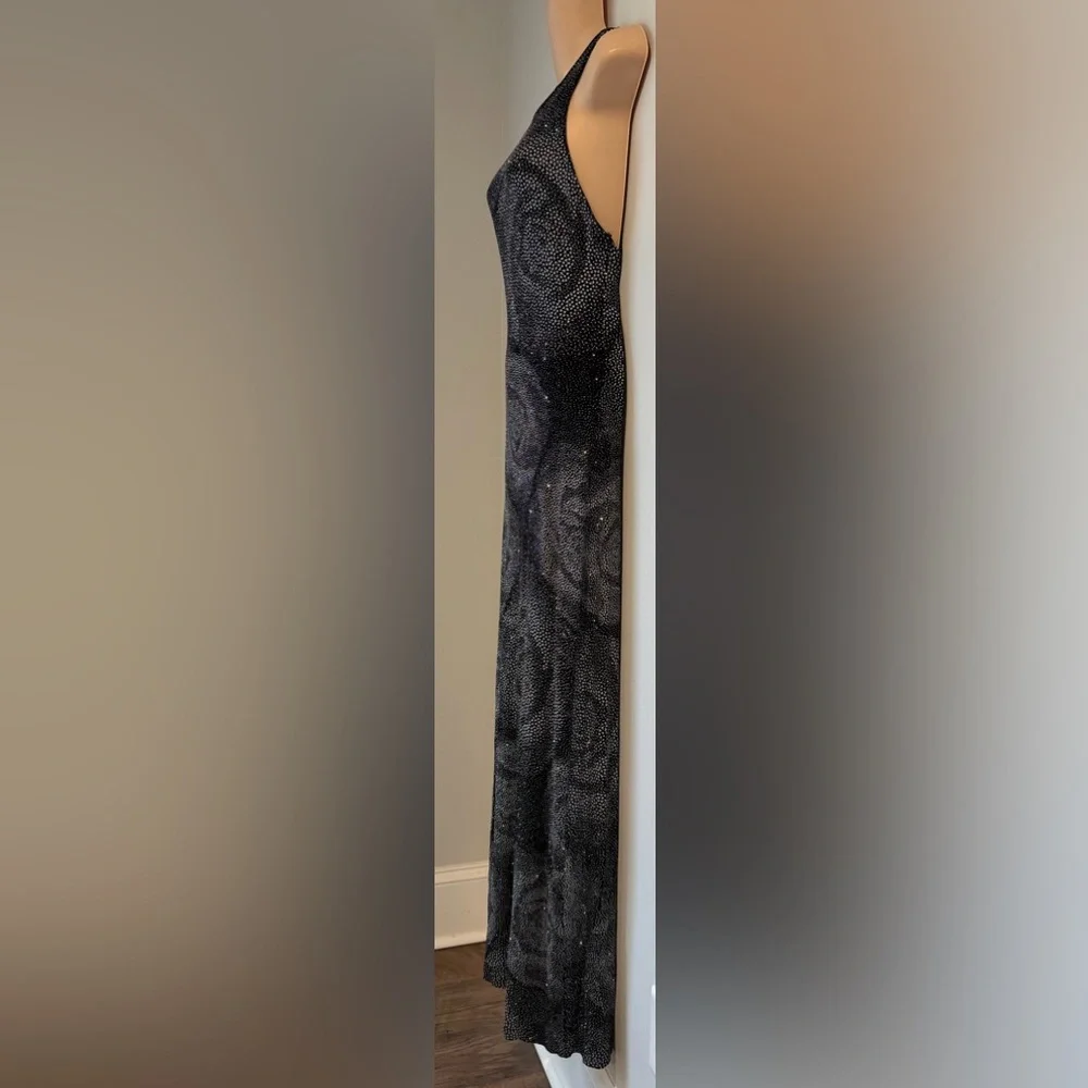 CACHE Vintage Black Floral Sparkle Acetate/Spandex Open Back Slinky Glitter M - Picture 3 of 9